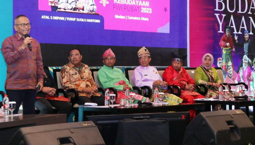 Dialog Kebudayaan PWI Pusat turut meramaikan kegiatan HPN 2023 mulai 7-12 Februari 2023, di Hotel Santika Dyandra Medan, Selasa (7/2/2023).