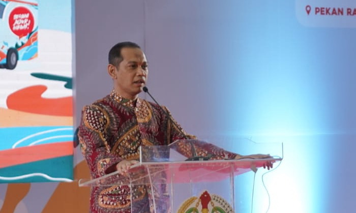 Bupati Pakpak Bharat Franc Bernhard Tumanggor menghadiri pembukaan Roadshow Bus KPK 2023 di Kompleks Tapian Daya, Jalan Gatot Subroto, Medan, Kamis (26/10/2023).