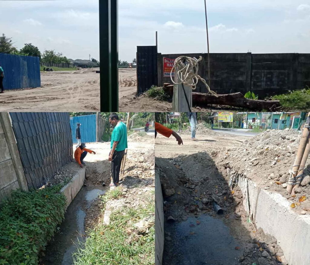 Penimbunan lahan rencana perumahan oleh PT Royal Platinum Persada di Jalan Abdul Sani Muthalib Kelurahan Lingkungan 10 Terjun masih berlangsung tanpa hambatan meski diduga tak miliki izin lingkungan, menutup drainase dan merusak aspal jalan.