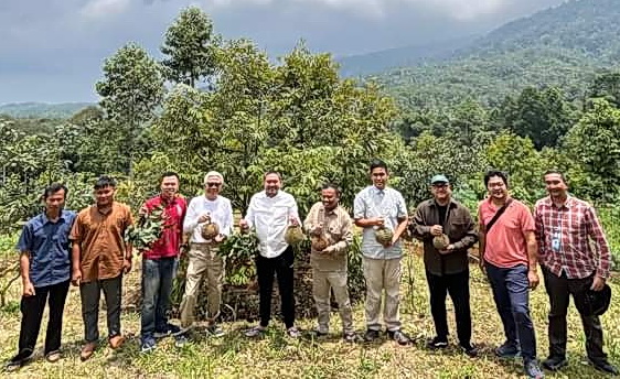 Bupati Pakpak Bharat Franc Bernhard Tumanggor berkesempatan mengunjungi kebun durian milik Ir Al Hilal Hamdi, Selasa (26/3/2024)