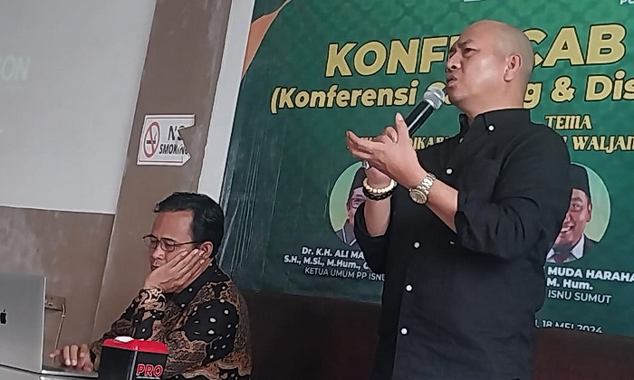 Dr Nikson Nababan menghadiri Konferensi Cabang dan Diskusi Masa Depan (Konfercab dan Dimas) yang diinisiasi Pengurus Cabang Ikatan Sarjana Nahdlatul Ulama (PC ISNU) Kota Medan, Sabtu (18/5/2024)