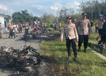 Polres Tebingtinggi Amankan Konflik Pembersihan Lahan PT Bridgestone di Sipispis, Sejumlah Kendaraan Terbakar